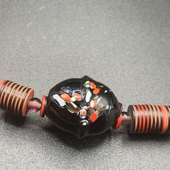 Unusual Art Glass Necklace in Red & Black Ethnic Style Surfer Jewelry - Picture 4 of 6